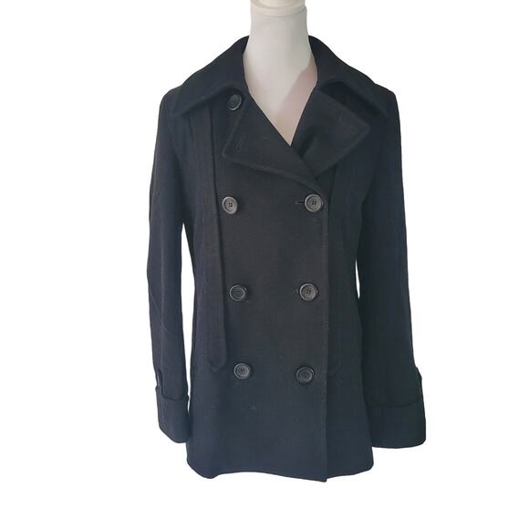 J. Crew Size est 6 Women's Black Double Breasted Short Length Gray Wool Pea Coat - Picture 1 of 10
